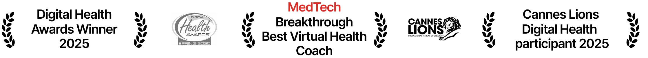 Awards: Digital Health Awards Winner 2025, MedTech Breakthrough Best Virtual Health Coach, Cannes Lions Digital Health participant 2025