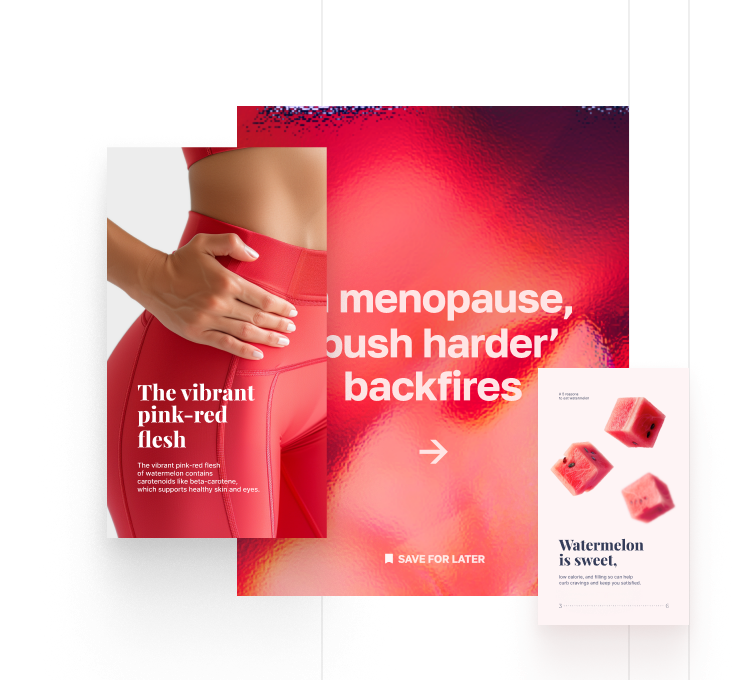 Instagram stories from the AI-driven content program: watermelon nutrition and menopause training advice